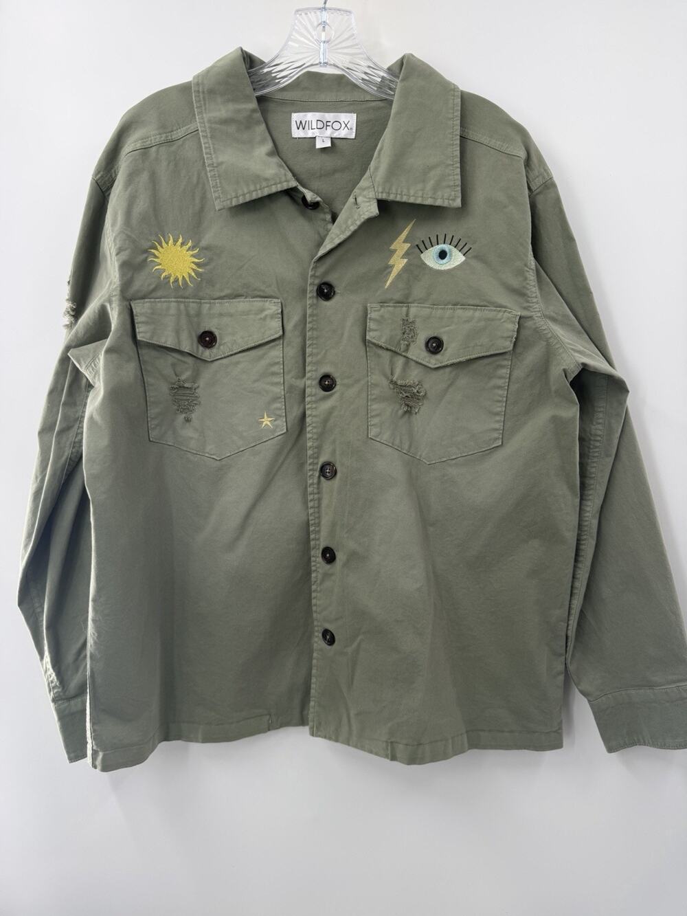 Wildfox Women’s Cotton Truman Jacket Shacket Utility Olive Green Size Large